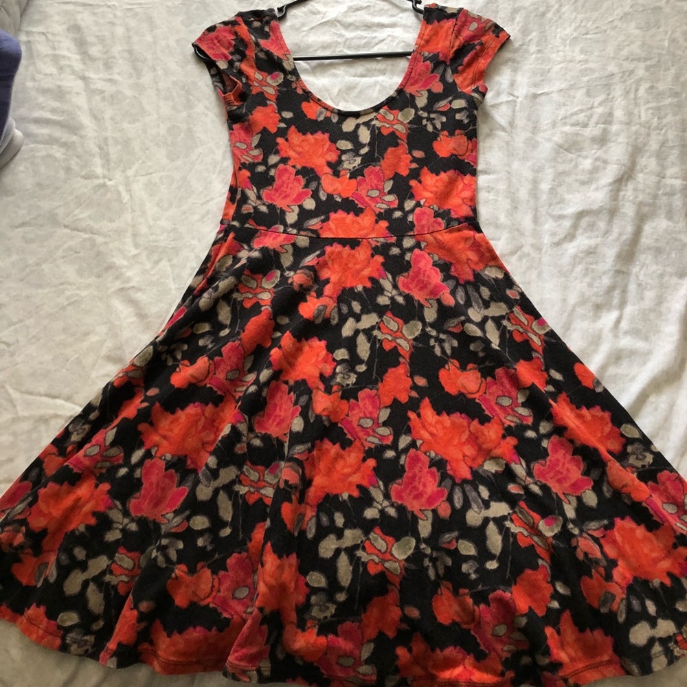 Red and Black Floral Dress